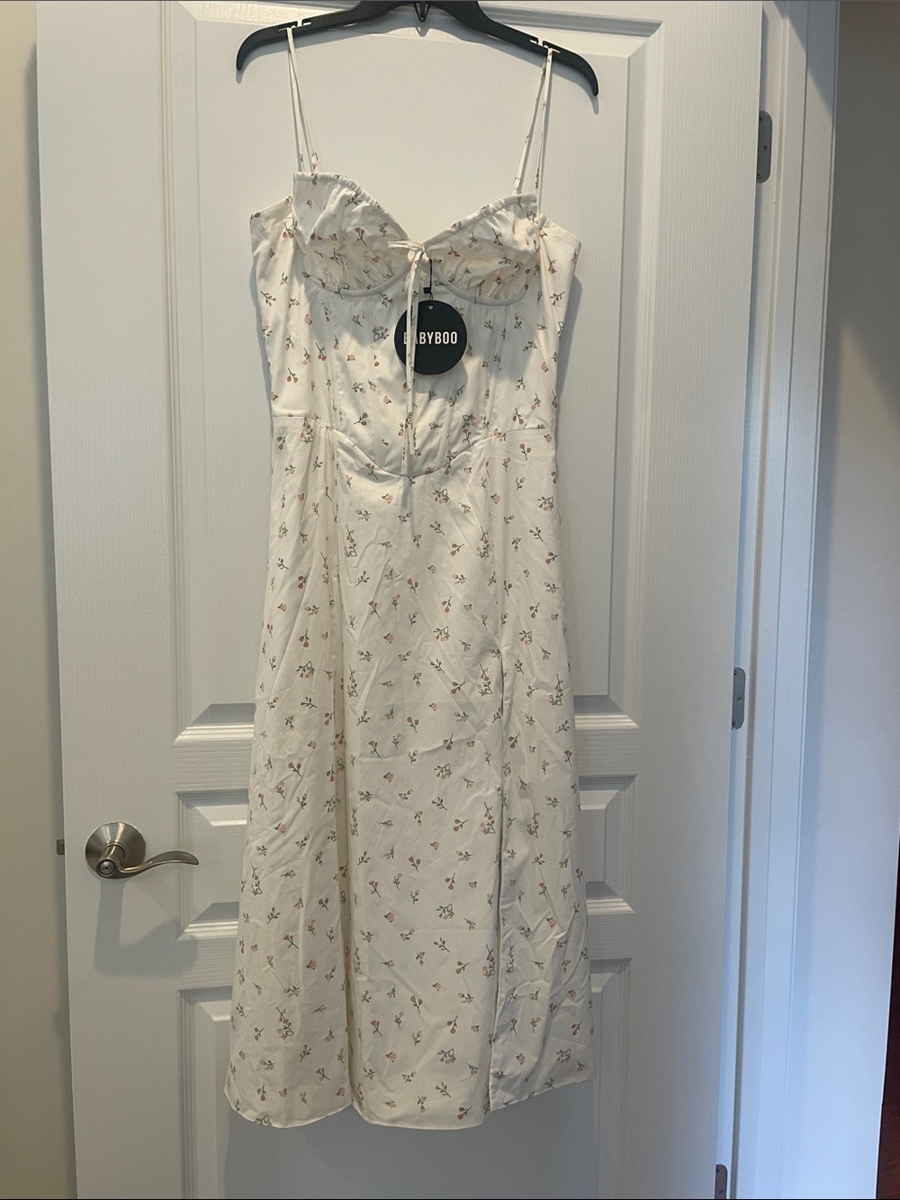 BYBOO White Floral Spaghetti Strap Midi Dress
